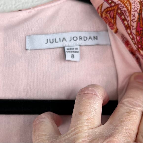 Julia Jordan Ruffled Flounce Bell Sleeve Floral Paisley Pink Midi Dress 8 NWT - Picture 4 of 16